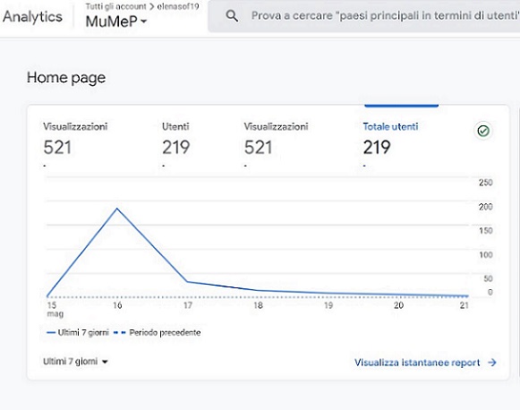 report del numero di utenti e del numero di visualizzazioni al sito